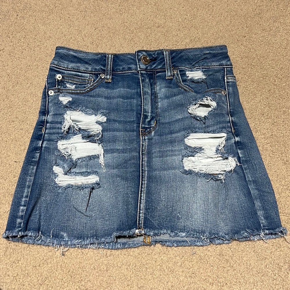 American Eagle high rise mini jean skirt.